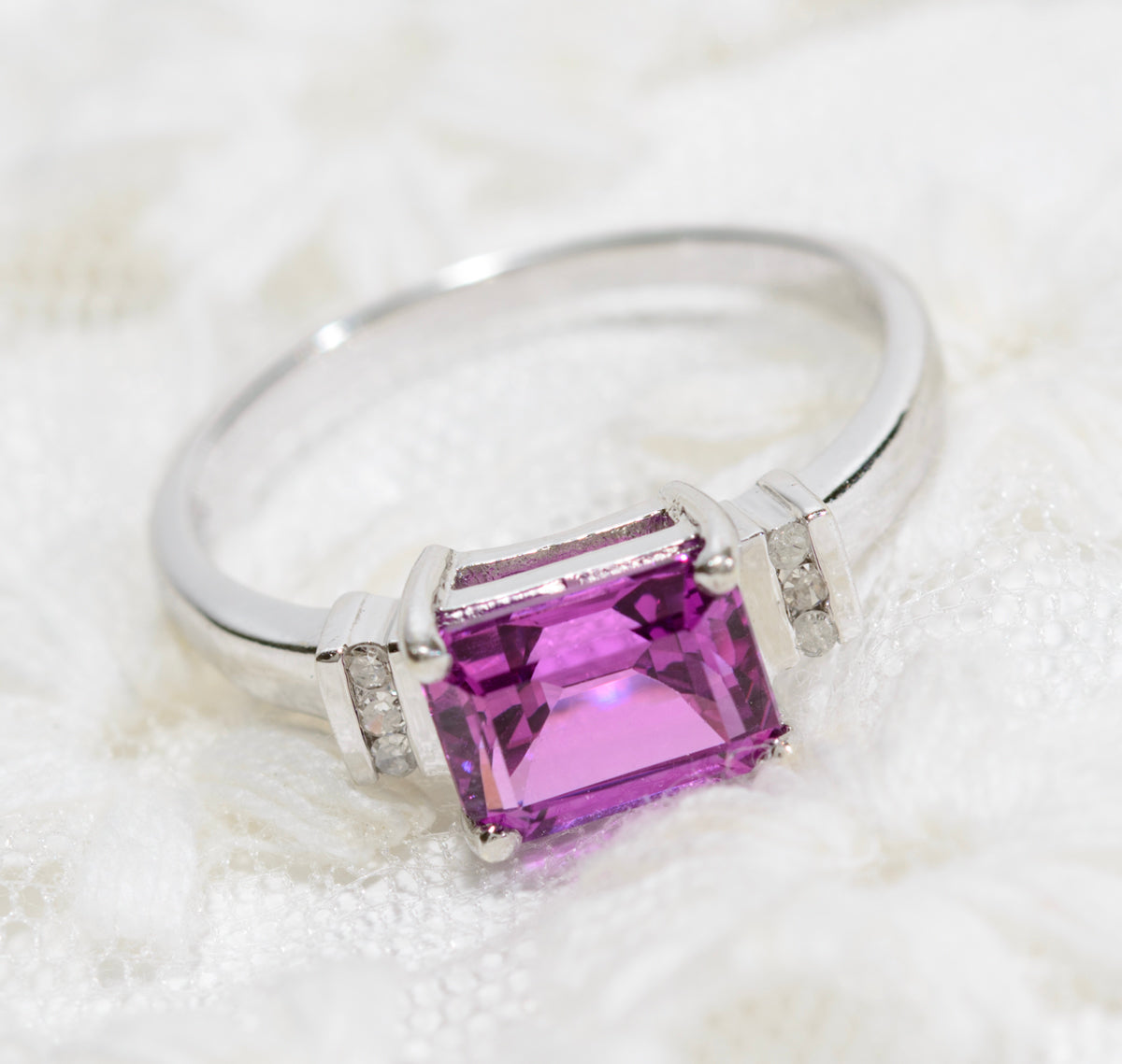 10k White Gold Pink Sapphire & sale Diamond Ring