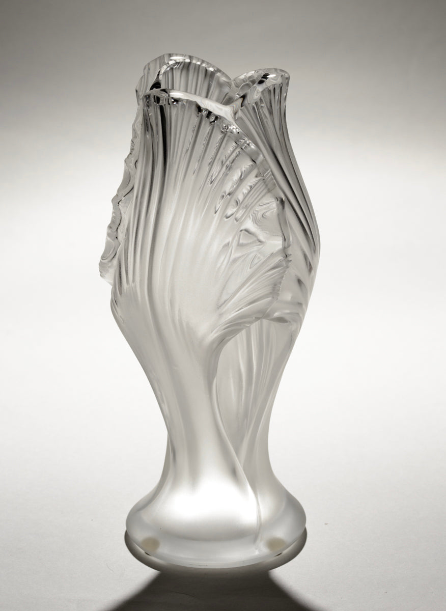 Lalique Iris No. 6 Pattern Satin Glass Vase Etched March Late 20th Century (3200)