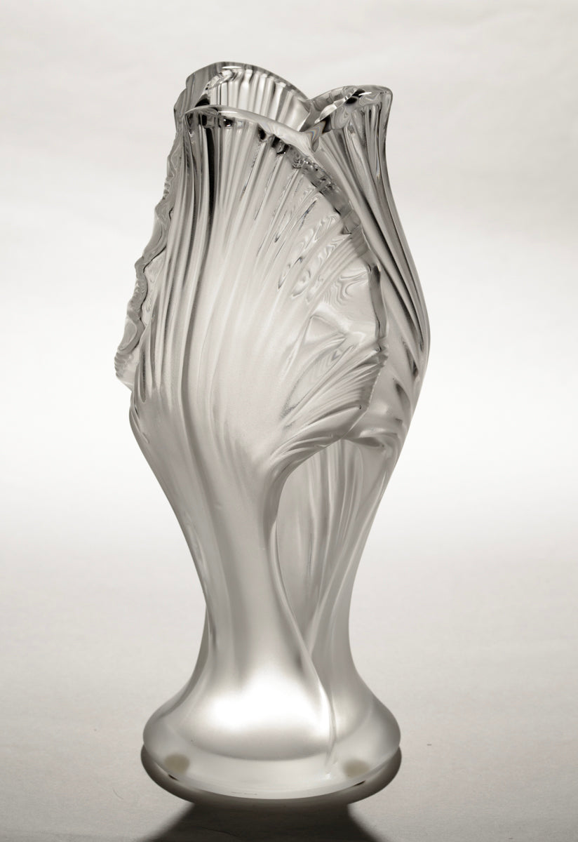 Lalique Iris No. 6 Pattern Satin Glass Vase Etched March Late 20th Century (3200)