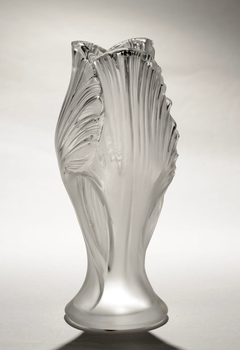 Lalique Iris No. 6 Pattern Satin Glass Vase Etched March Late 20th Century (3200)