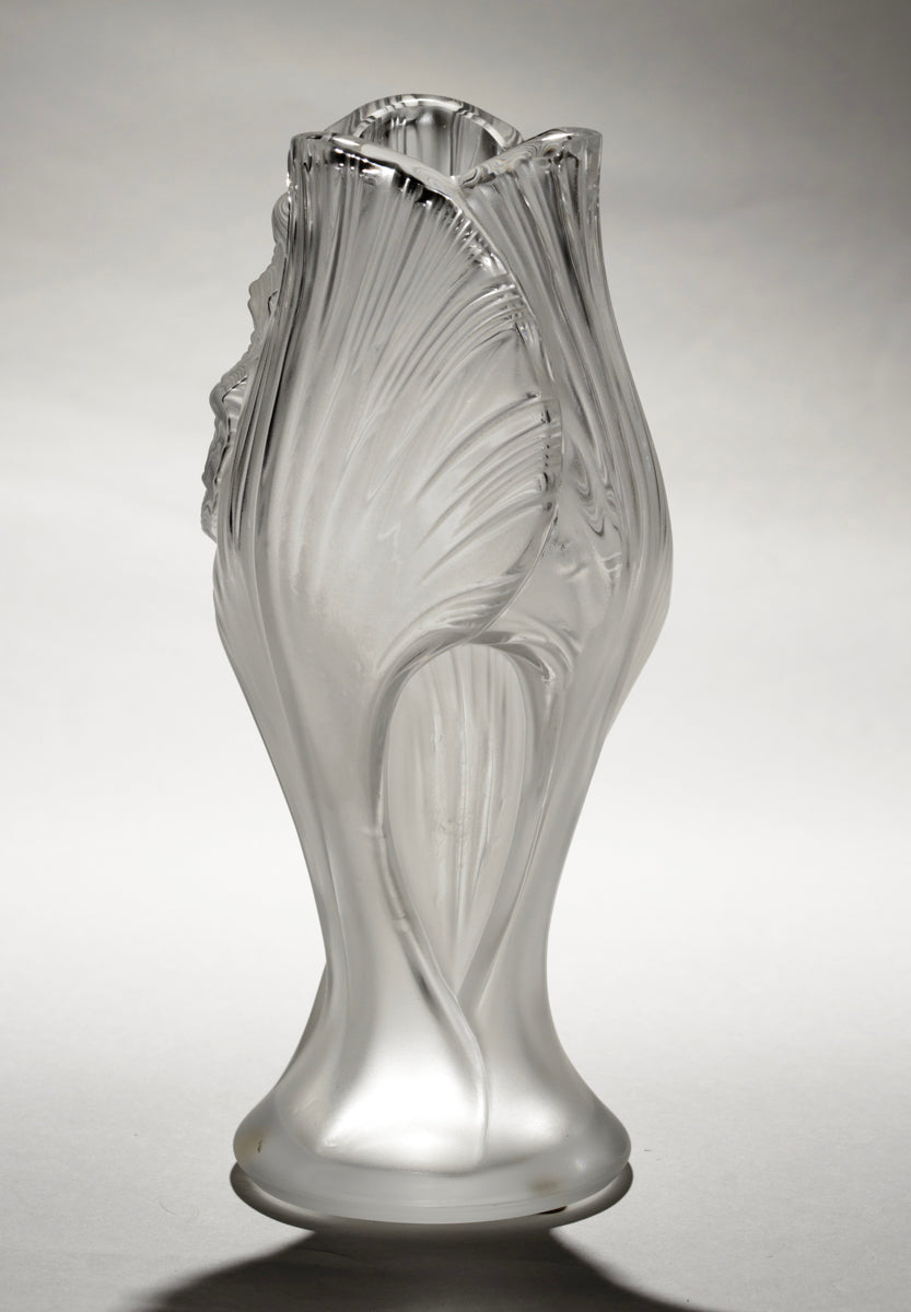 Lalique Iris No. 6 Pattern Satin Glass Vase Etched March Late 20th Century (3200)