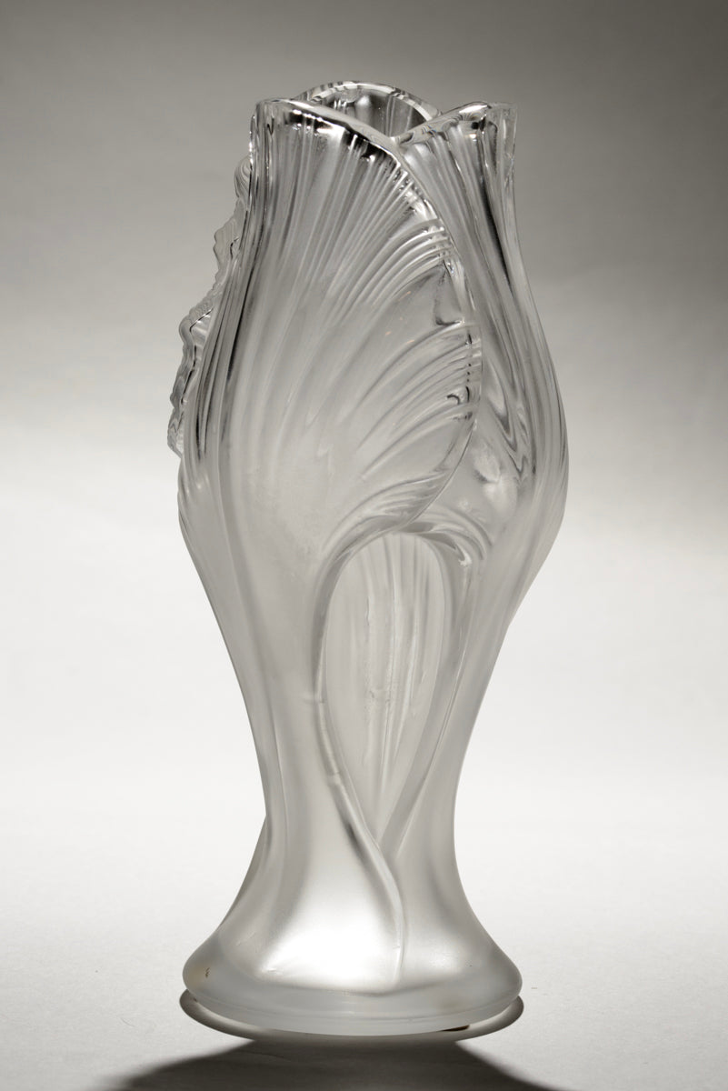 Lalique Iris No. 6 Pattern Satin Glass Vase Etched March Late 20th Century (3200)