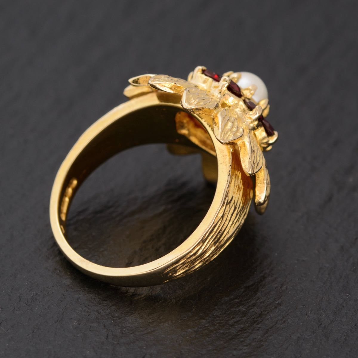 Vintage 9ct Gold Cocktail Ring 1970's Retro With Garnet & Cultured Pearl (A1536)