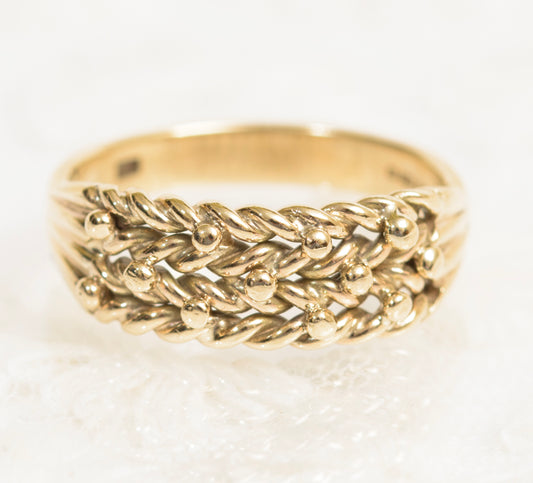 Vintage 9ct Yellow Gold Keeper Ring Unisex Design Size P1/2 (7.75) (A1970)