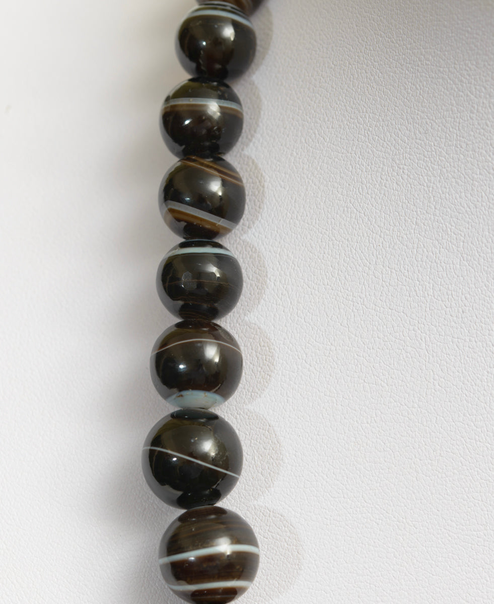 Antique Victorian Natural Graduated Banded Agate Bead Necklace c.1870 (A1981)