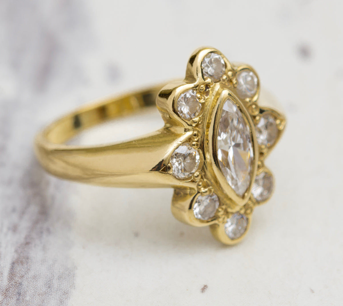 Vintage 18ct Yellow Gold Ring With Marquise Diamond & Halo 0.96 tcw (A2013)