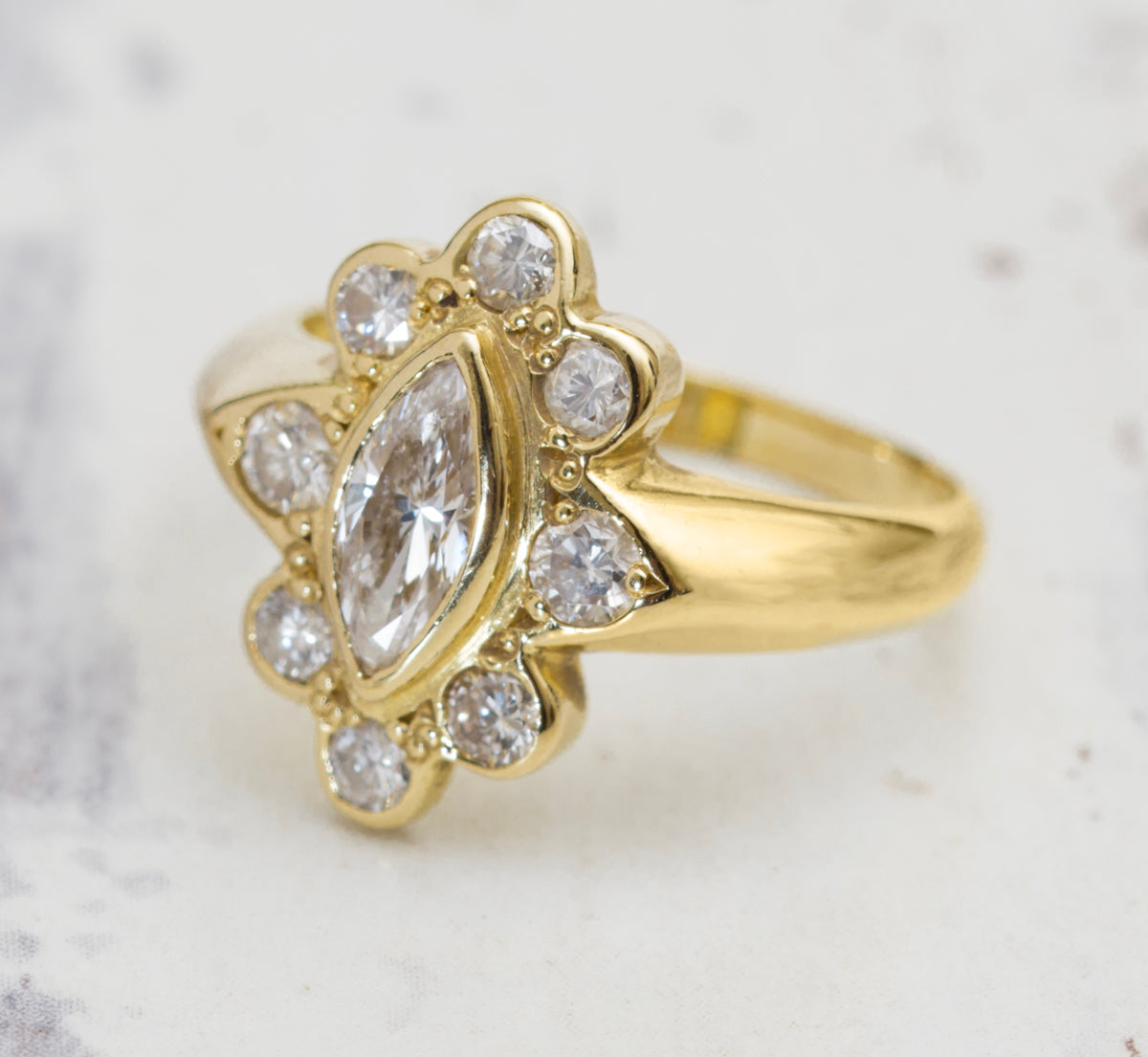 Vintage 18ct Yellow Gold Ring With Marquise Diamond & Halo 0.96 tcw (A2013)