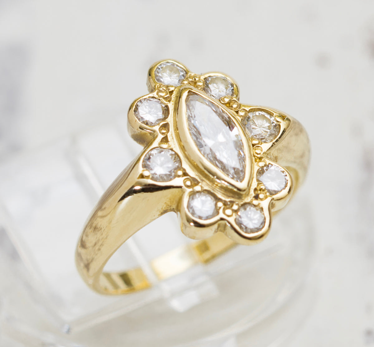 Vintage 18ct Yellow Gold Ring With Marquise Diamond & Halo 0.96 tcw (A2013)