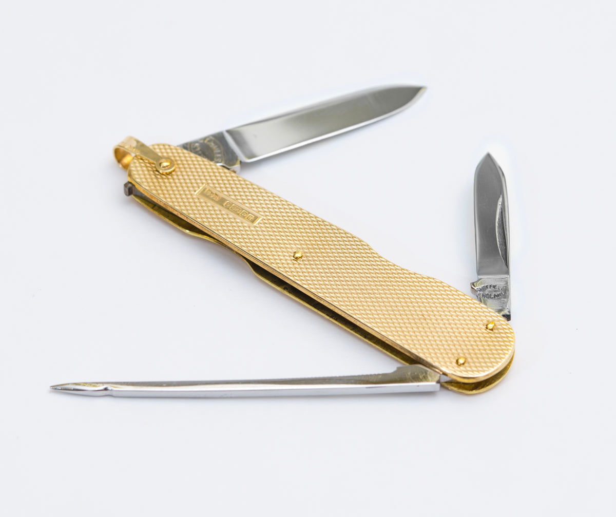 Vintage Combination Pocket Knife / Penknife With 9ct Gold Scales & Sheffield Steel Blades (A2029)