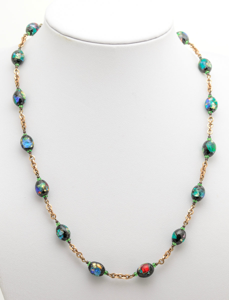 Vintage Italian Murano/Venetian Foiled Glass Bead Necklace Early 20th Century (A2073)