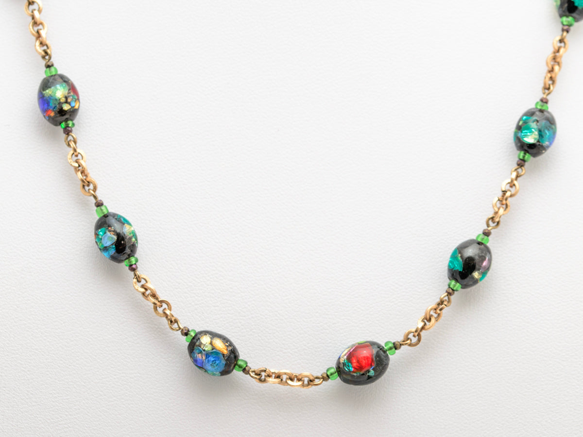 Vintage Italian Murano/Venetian Foiled Glass Bead Necklace Early 20th Century (A2073)