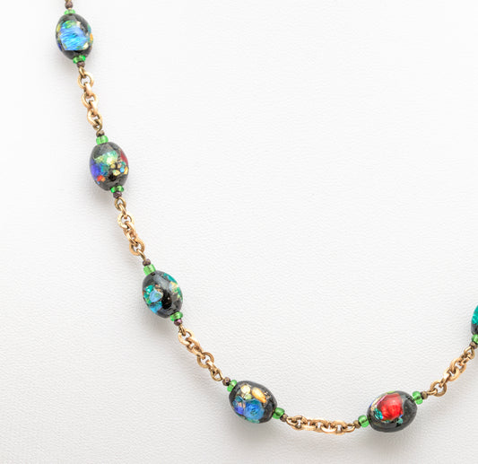 Vintage Italian Murano/Venetian Foiled Glass Bead Necklace Early 20th Century (A2073)