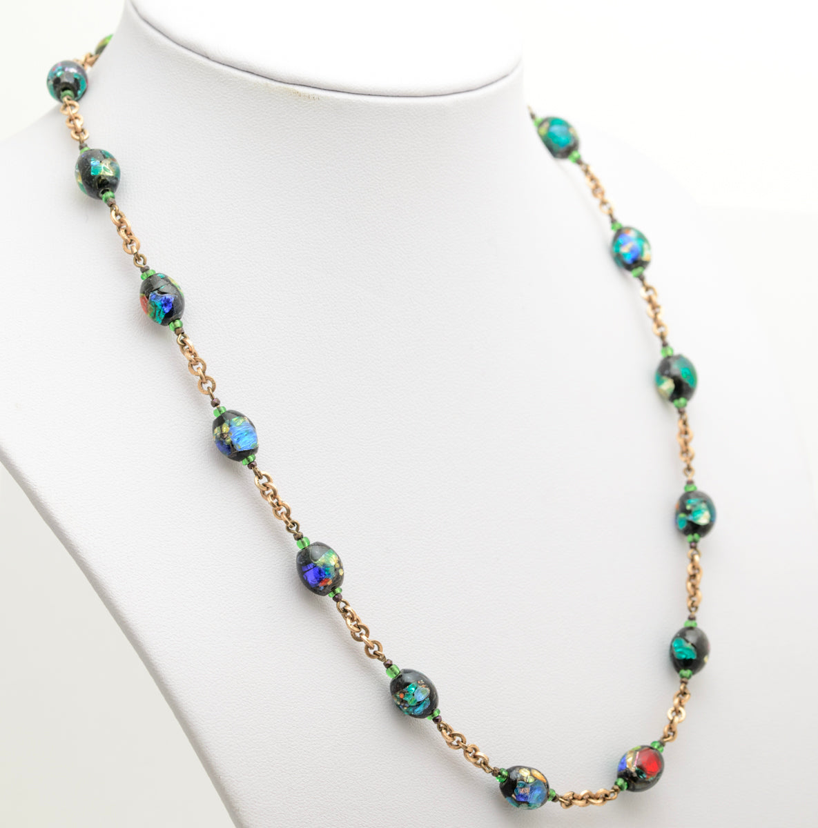 Vintage Italian Murano/Venetian Foiled Glass Bead Necklace Early 20th Century (A2073)