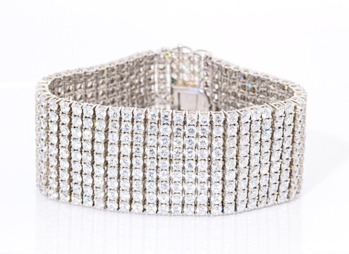 Vintage 925 Sterling Silver & Cubic Zirconia 9 Line Cocktail Bracelet  (A2087)