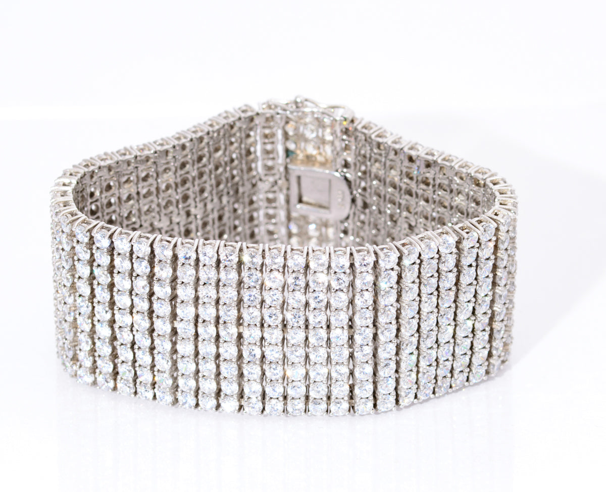 Vintage 925 Sterling Silver & Cubic Zirconia 9 Line Cocktail Bracelet  (A2087)