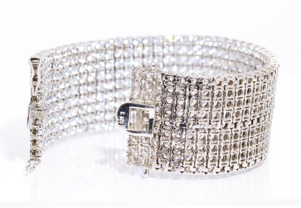 Vintage 925 Sterling Silver & Cubic Zirconia 9 Line Cocktail Bracelet  (A2087)