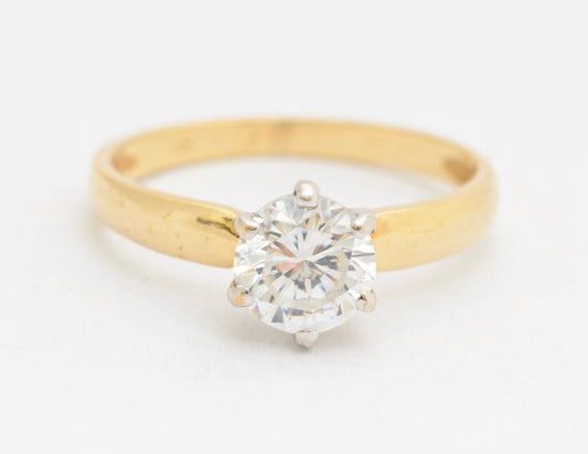 Vintage 9ct Yellow Gold 1 Carat CZ Solitaire Engagement Ring Sheffield Hallmark (A2101)