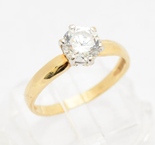 Vintage 9ct Yellow Gold 1 Carat CZ Solitaire Engagement Ring Sheffield Hallmark (A2101)