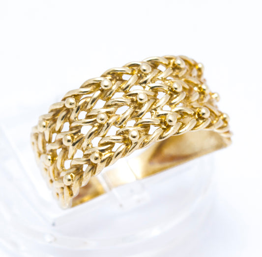 Vintage 1980's 3 Row Keeper Ring in 9ct Yellow Gold Sheffield Hallmark Size P1/2 (A2107)