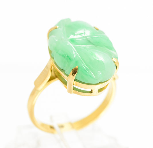 Vintage 18ct Yellow Gold & Carved Jade Cabochon Ring Ladies Size L1/2  (A2112)