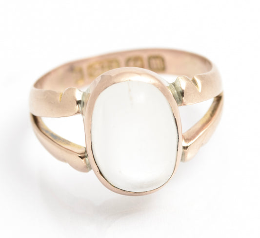 Antique 9ct Light Rose Gold Moonstone Cabochon Ring Hallmarked 1911 Sz M1/2  (A2114)