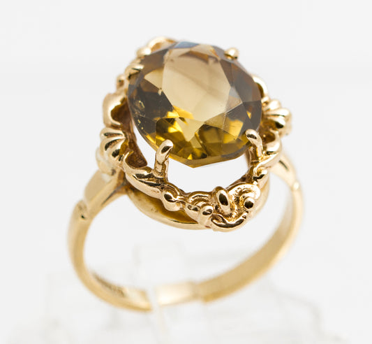 Vintage 9ct Gold Ring With 3.9 Carat Smoky Citrine & Decorative Mount Size K1/2 (A2119)