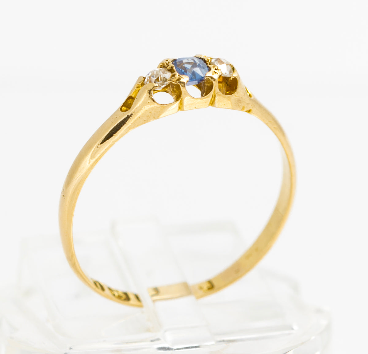 Elegant Antique Victorian 18ct Gold Ring With Natural Sapphire & Diamonds Size N (A2121)