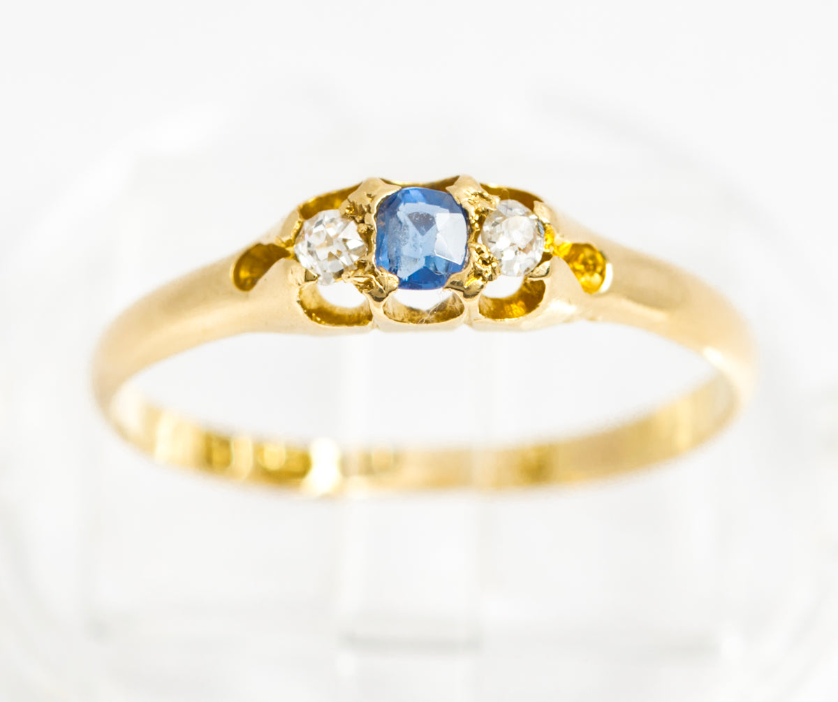 Elegant Antique Victorian 18ct Gold Ring With Natural Sapphire & Diamonds Size N (A2121)