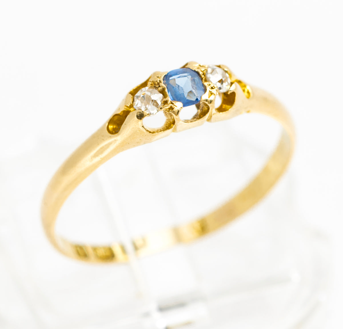 Elegant Antique Victorian 18ct Gold Ring With Natural Sapphire & Diamonds Size N (A2121)