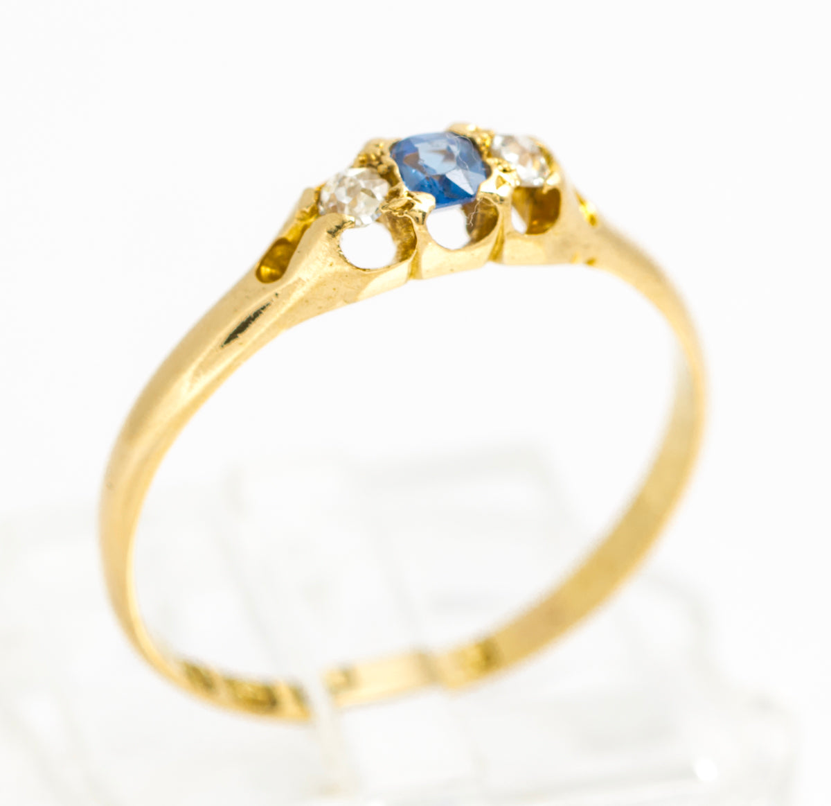 Elegant Antique Victorian 18ct Gold Ring With Natural Sapphire & Diamonds Size N (A2121)