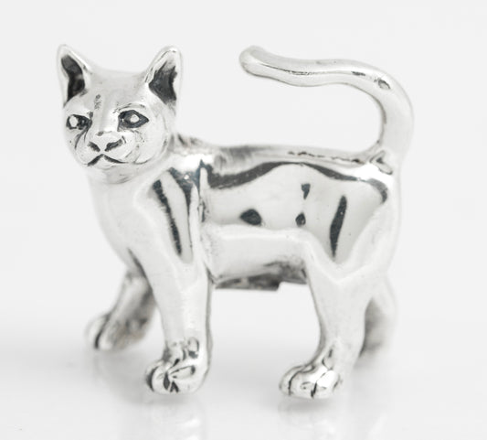 Vintage 925 Sterling Silver Miniature Model Of A Cat Standing Novelty Gift (A2126)