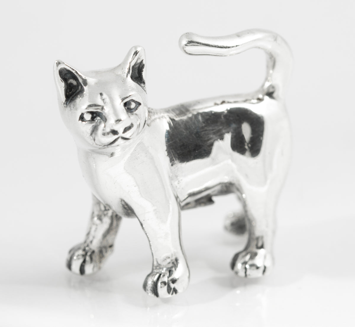 Vintage 925 Sterling Silver Miniature Model Of A Cat Standing Novelty Gift (A2126)