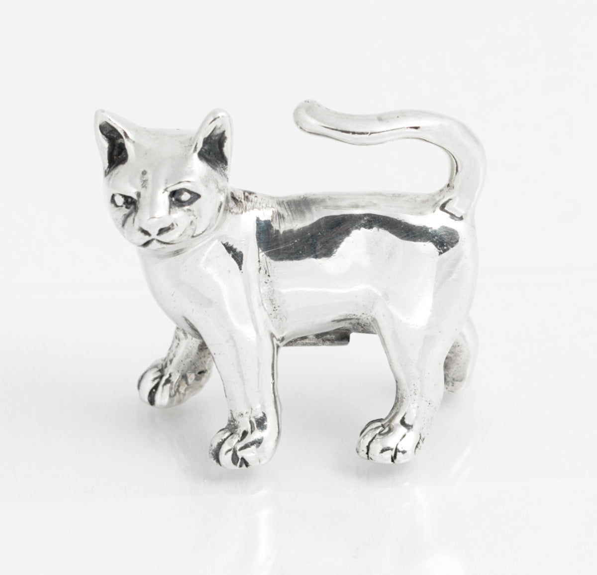 Vintage 925 Sterling Silver Miniature Model Of A Cat Standing Novelty Gift (A2126)