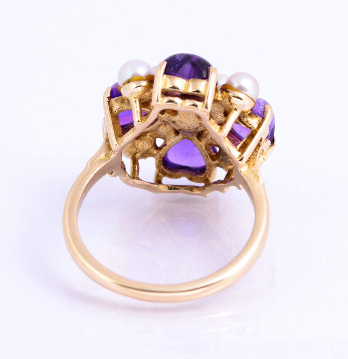 Vintage 9ct Yellow Gold Cultured Pearl & Natural Amethyst Dress Ring Size O (A2131)