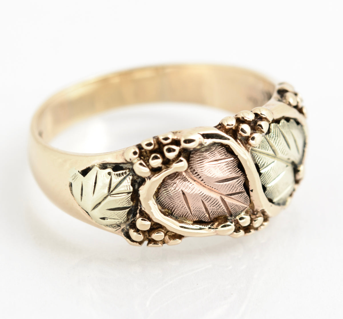 Vintage 10K Bi Coloured Solid Gold Yellow/Rose Ring Leaf Design Size Q (A2136)