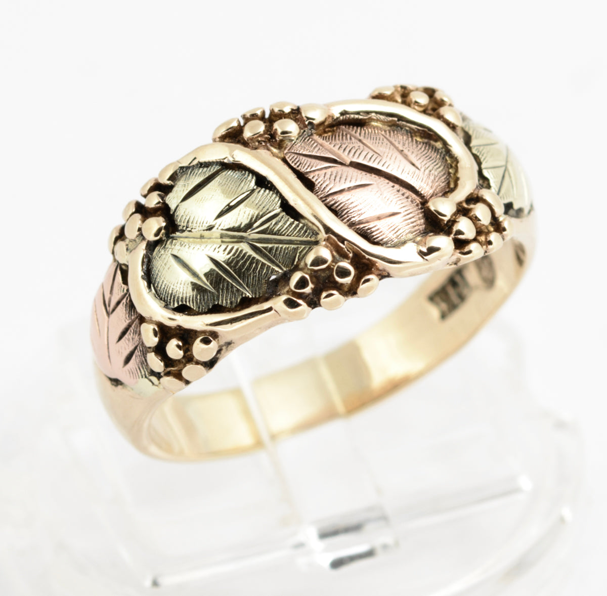 Vintage 10K Bi Coloured Solid Gold Yellow/Rose Ring Leaf Design Size Q (A2136)