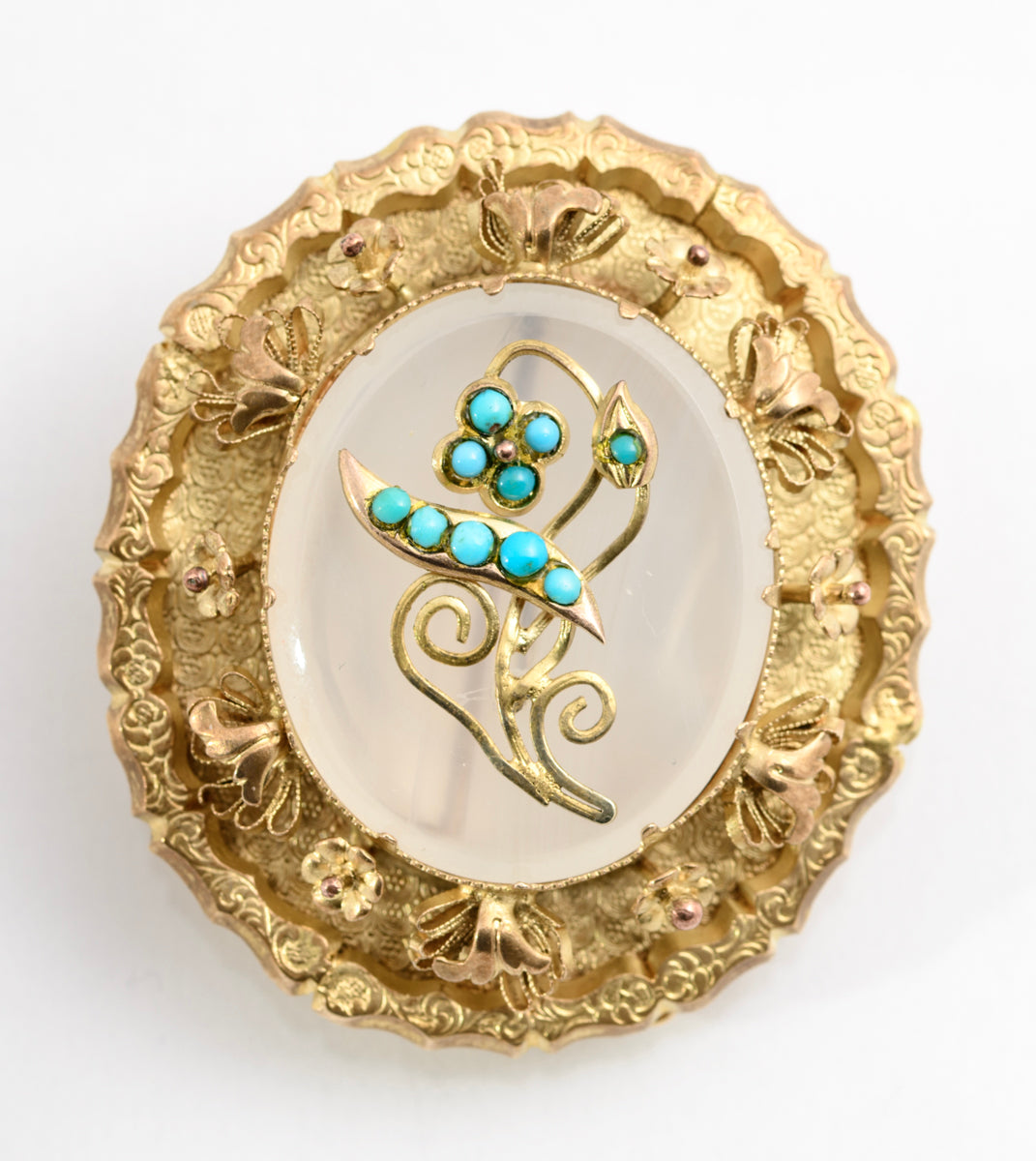 Fine Victorian Antique Love Token/Mourning Brooch Forget Me Not Flower Turquoise c1880 (A2139)