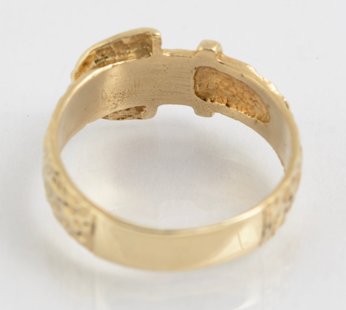 Vintage 9ct Solid Yellow Gold Buckle Ring Hallmarked 1989 Textured Band (A2141)