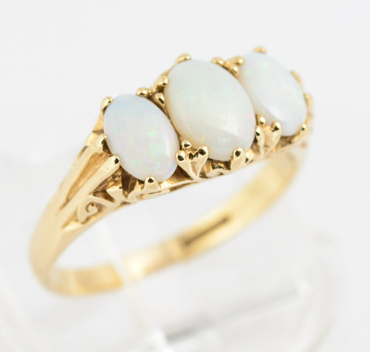 Vintage 9ct Gold & Opal Cabochon Trilogy Ring Victorian Design Hallmarked (A2143)