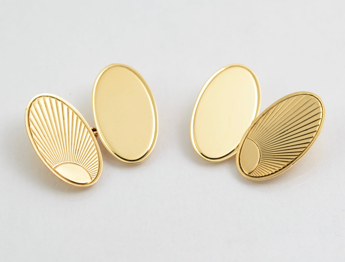 Pair Vintage 9 Carat Yellow Gold Stylish Men's Cufflinks Sunburst Design 1960's (A2146)