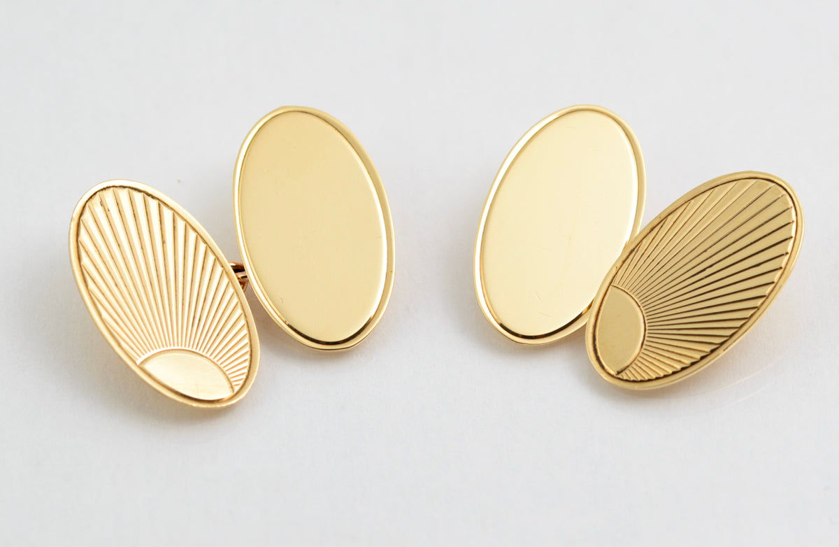 Pair Vintage 9 Carat Yellow Gold Stylish Men's Cufflinks Sunburst Design 1960's (A2146)