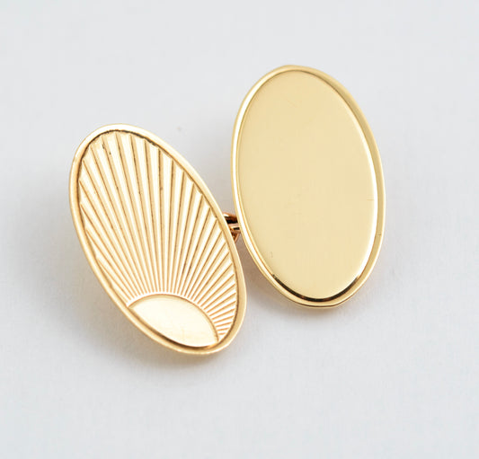 Pair Vintage 9 Carat Yellow Gold Stylish Men's Cufflinks Sunburst Design 1960's (A2146)