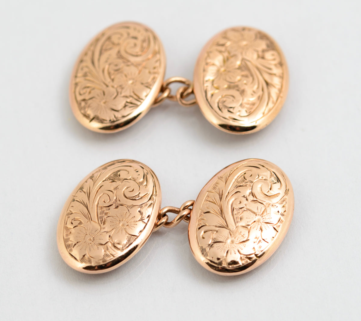 Pair Antique 9 Carat Rose Gold Cufflinks Chain Link Hallmarked Birmingham 1919 (A2147)