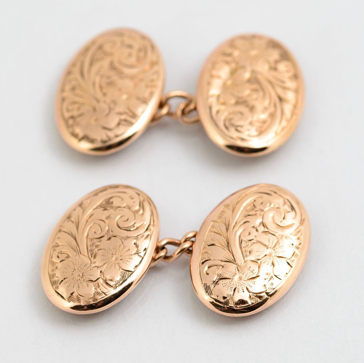 Pair Antique 9 Carat Rose Gold Cufflinks Chain Link Hallmarked Birmingham 1919 (A2147)