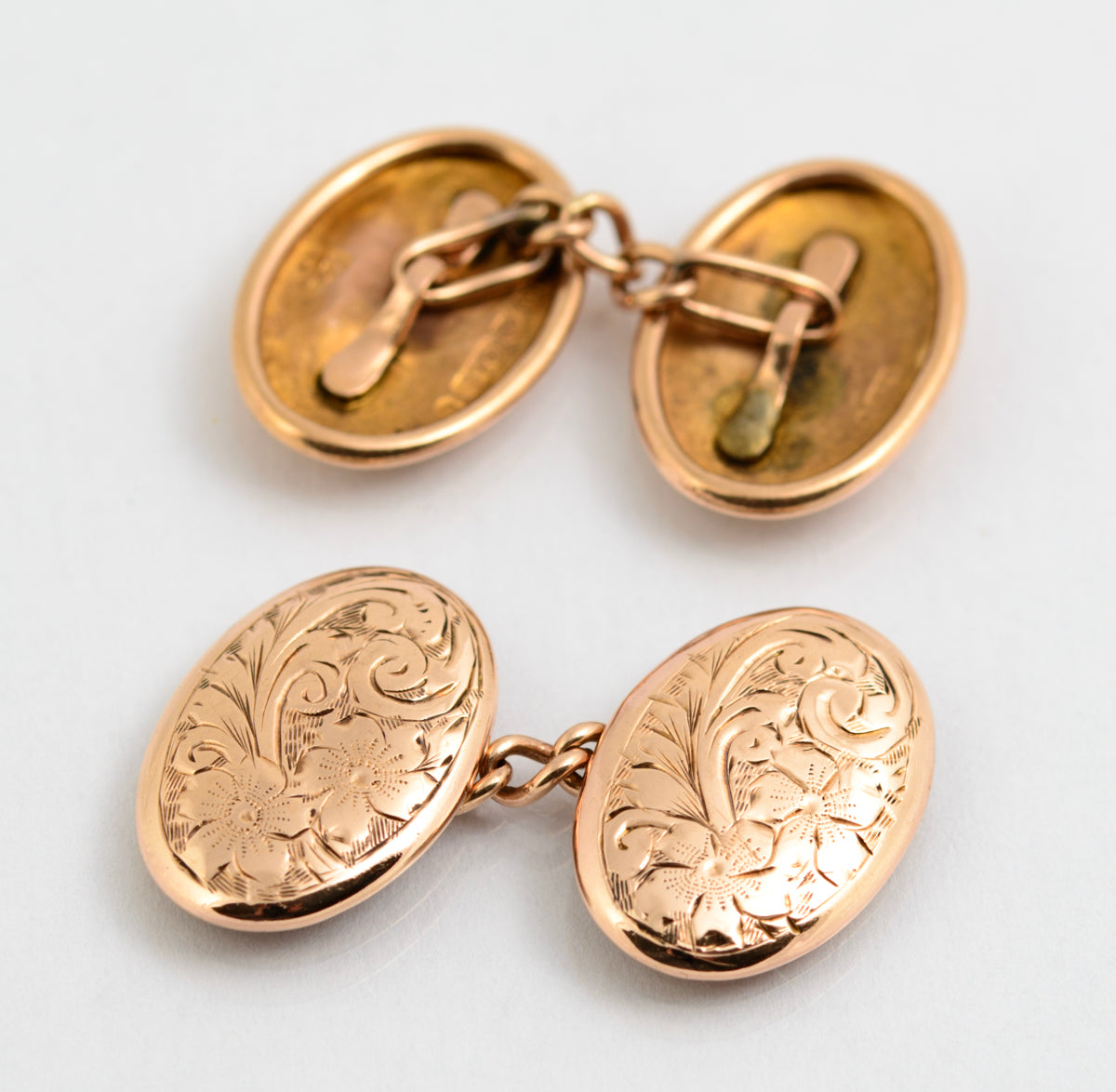 Pair Antique 9 Carat Rose Gold Cufflinks Chain Link Hallmarked Birmingham 1919 (A2147)