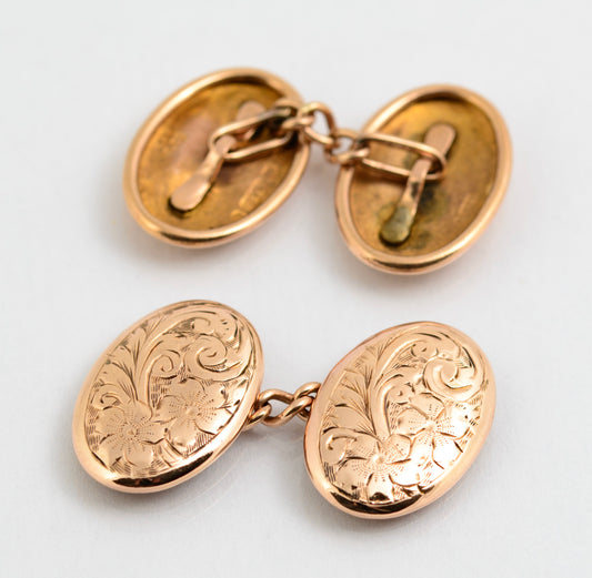 Pair Antique 9 Carat Rose Gold Cufflinks Chain Link Hallmarked Birmingham 1919 (A2147)