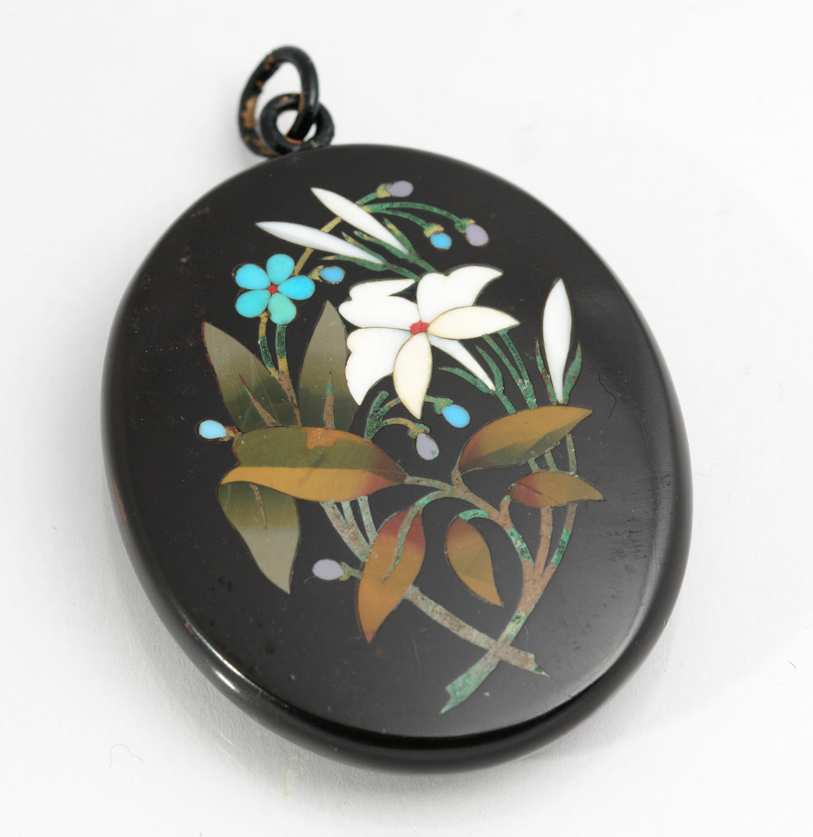 Antique Victorian Large Ashford Marble Pietra Dura Inlaid Pendant c.1880 (A2150)