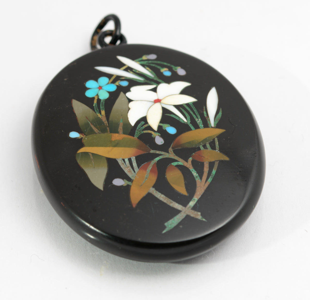 Antique Victorian Large Ashford Marble Pietra Dura Inlaid Pendant c.1880 (A2150)