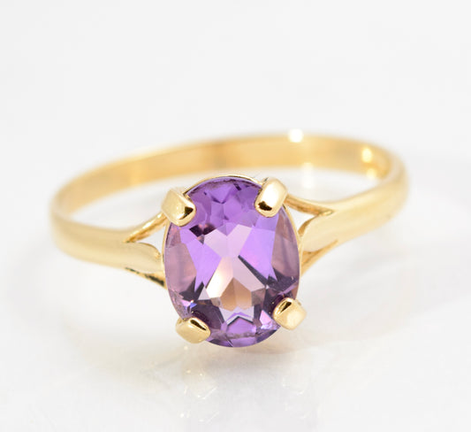 Vintage 9ct Gold & 1.5 Carat Amethyst Solitaire Ring Hallmarked Size P (A2154)