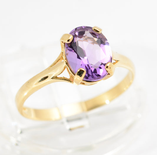 Vintage 9ct Gold & 1.5 Carat Amethyst Solitaire Ring Hallmarked Size P (A2154)